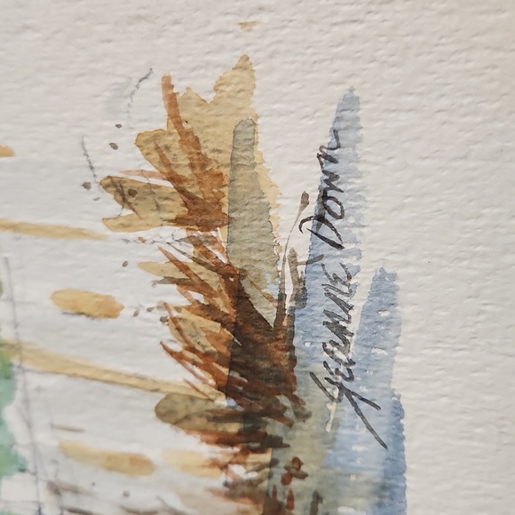 Jeanne Down Watercolor "Unfinished" 7.5" x 11" Pencil Marks Fence and Houses - Picture 4 of 4